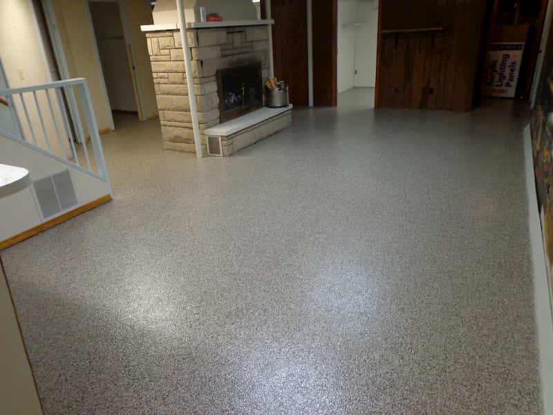 Concrete basement floor with epoxy coating