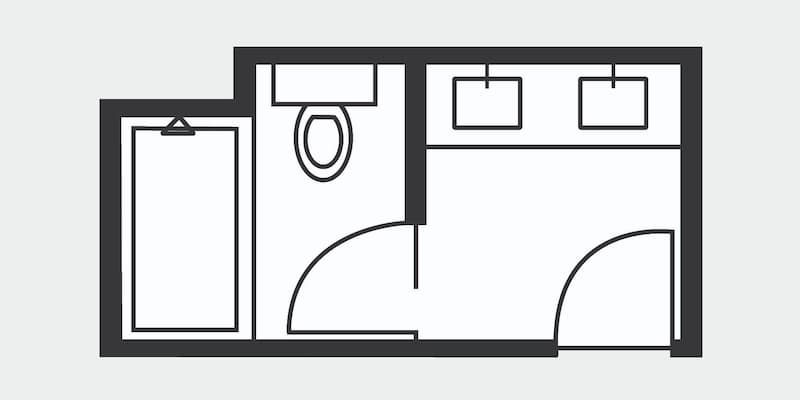 Floor plan of a full bath with separate sink room