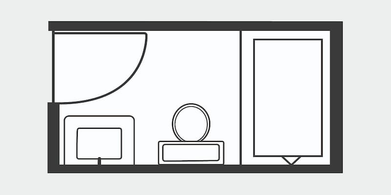 Floor plan for Long and narrow three-quarter bath