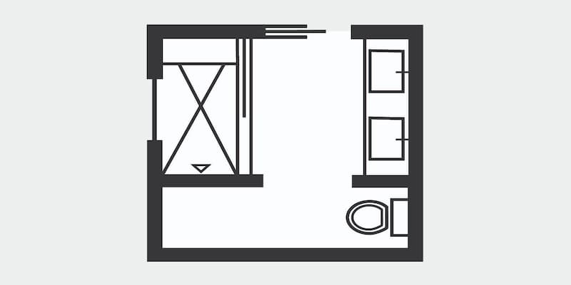 Floor plan for a small square bathroom