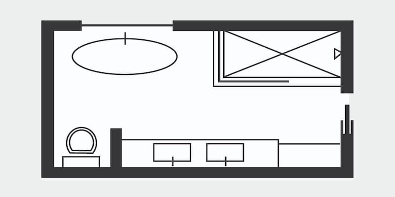 Floor plan of a spa-like master bath with standalone soaking tub