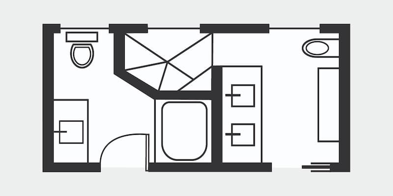 Floor plan for a combo master and guest bath