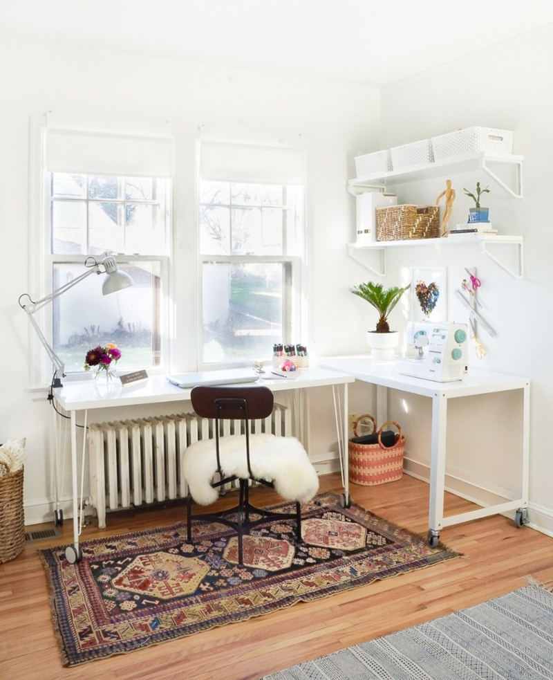 Craft space with L-shaped desk