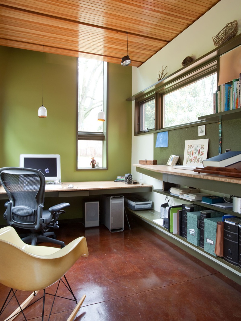 Home office with storage shelves