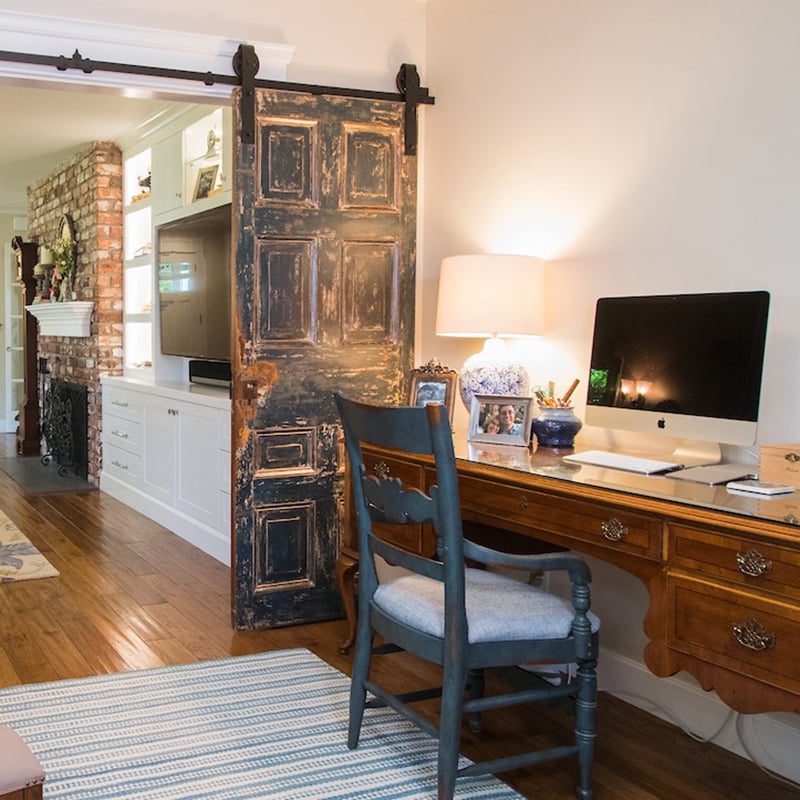 Home office with sliding barn doors