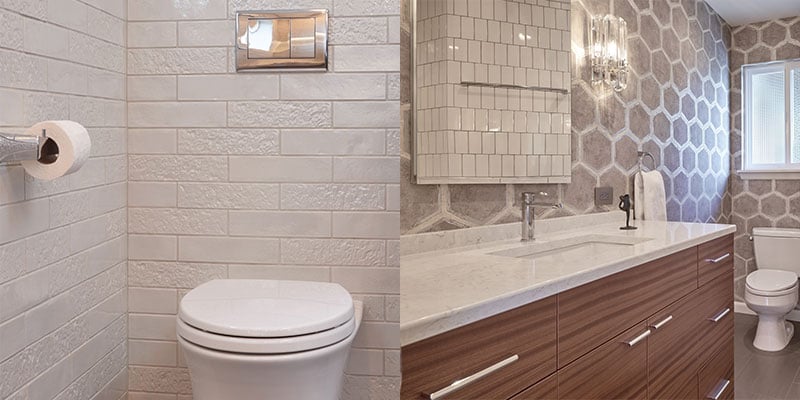 Two photos of bathroom accessories