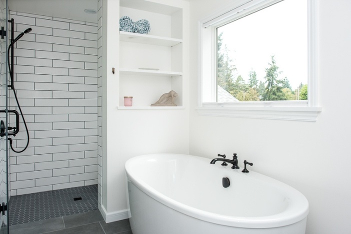Soaking tub in West Seattle bathroom