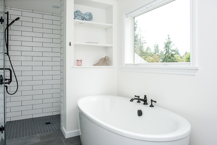 Soaking tub in West Seattle bathroom