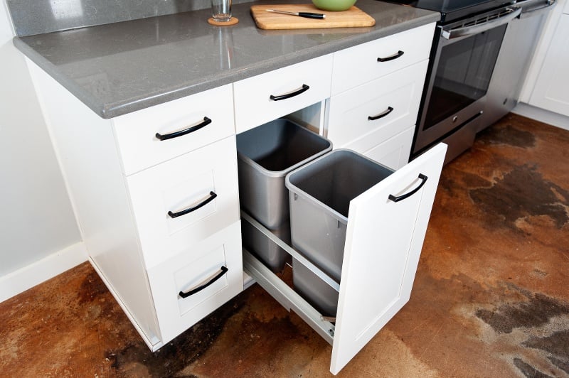 Kitchen drawers with black handles