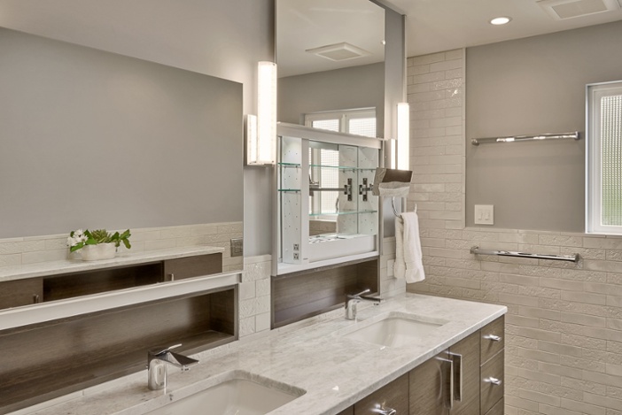 Robern Uplift sliding medicine cabinet in Mercer Island bathroom