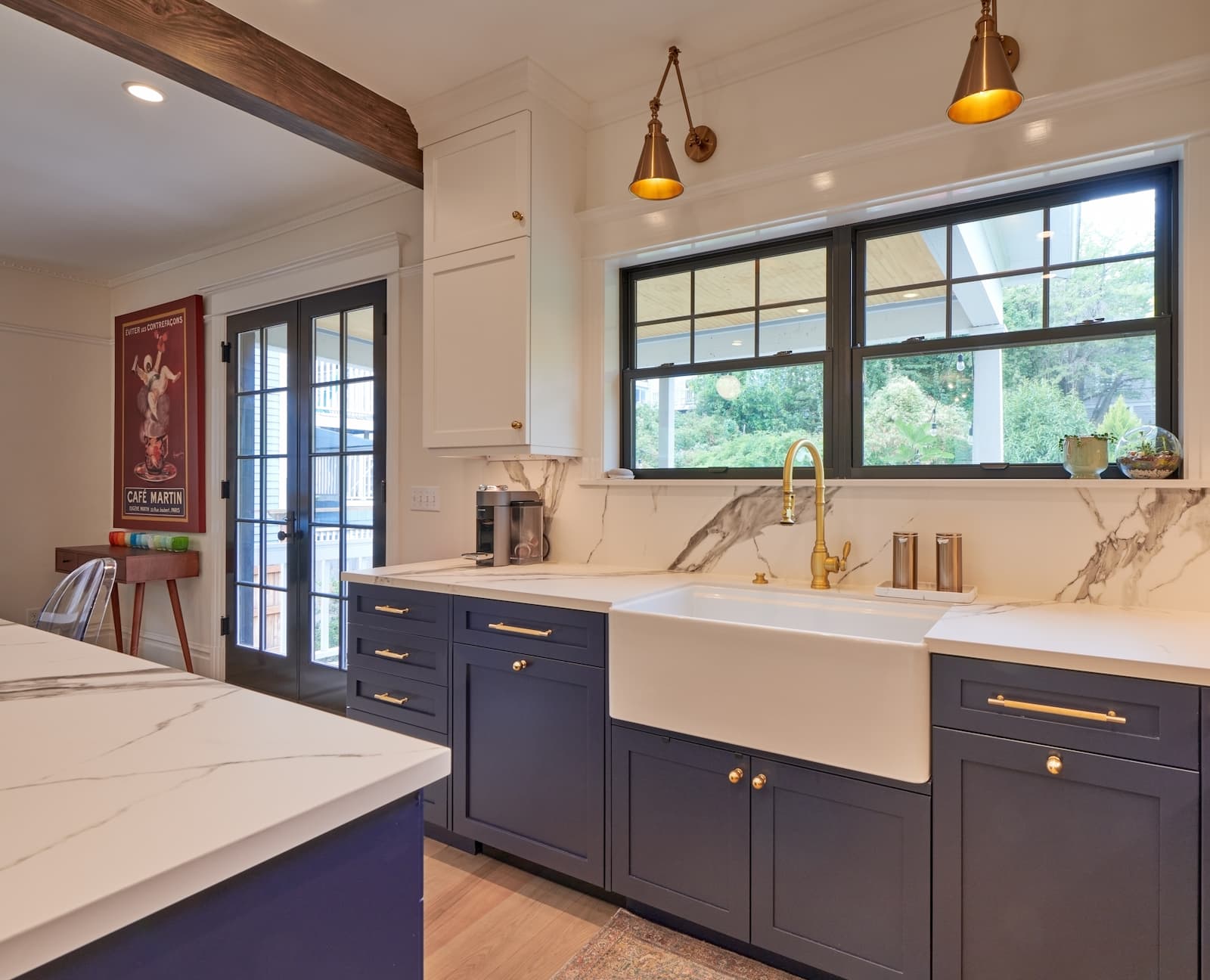 Custom remodeled kitchen in Seattle's Central District neighborhood with blue cabinets