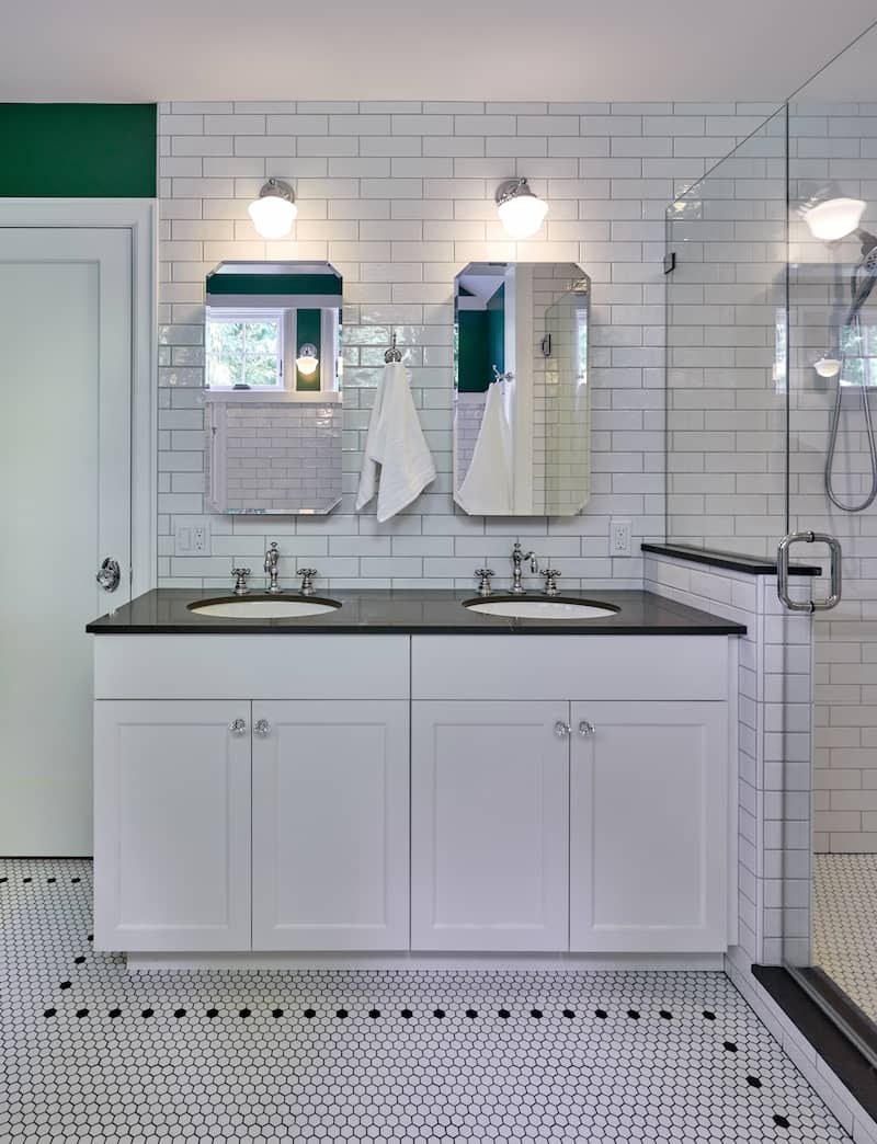 White double vanity in a remodeled kitchen