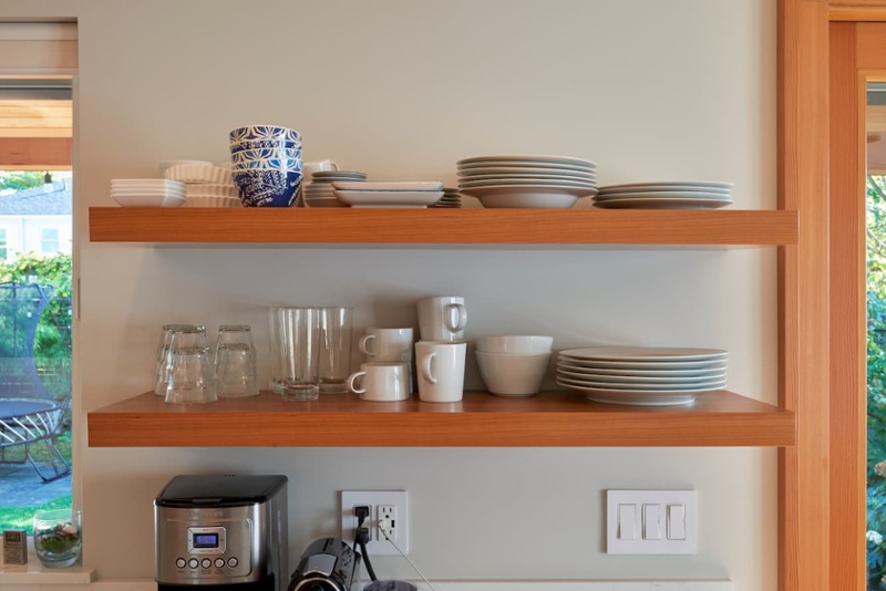 Open shelving in kitchen