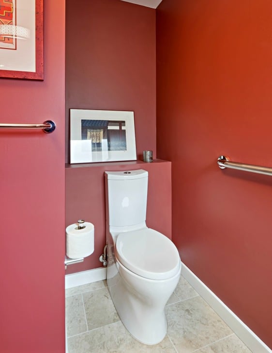 Powder Room Toilet with Grab Bars for Universal Design