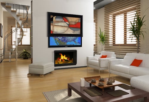 TV hidden behind framed artwork
