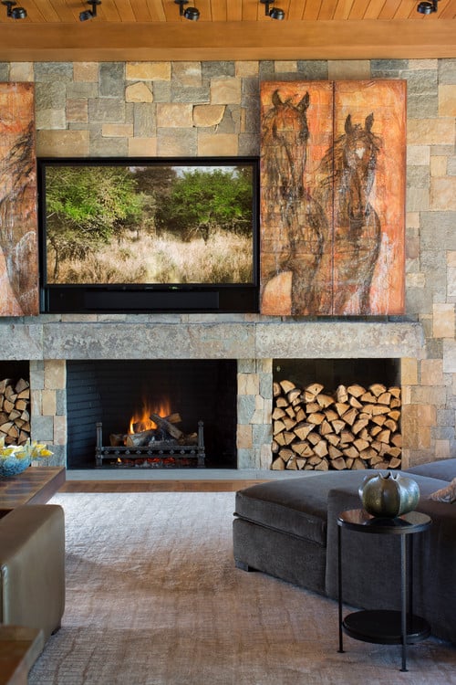 TV hidden behind large sliding panels