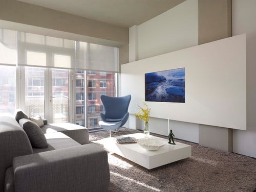 TV mounted flush in wall